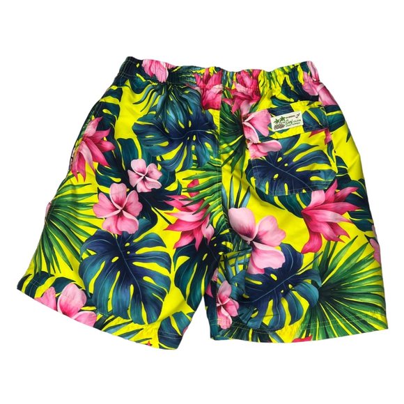 US Surf Club Swimwear Short Mens Medium Yellow Pink Floral Tropical Trunk Mesh L - Picture 3 of 12